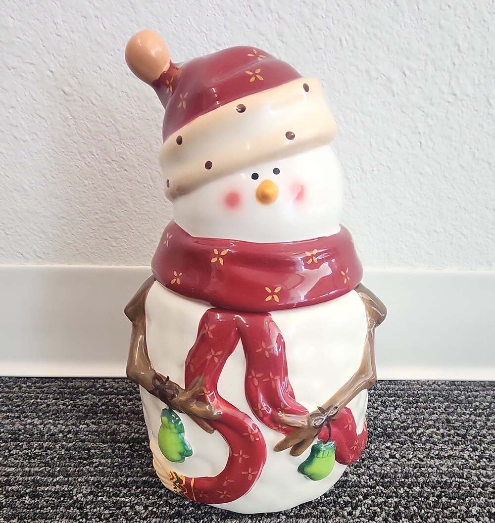 Hand Painted Ceramic Snowman Christmas Cookie Jar